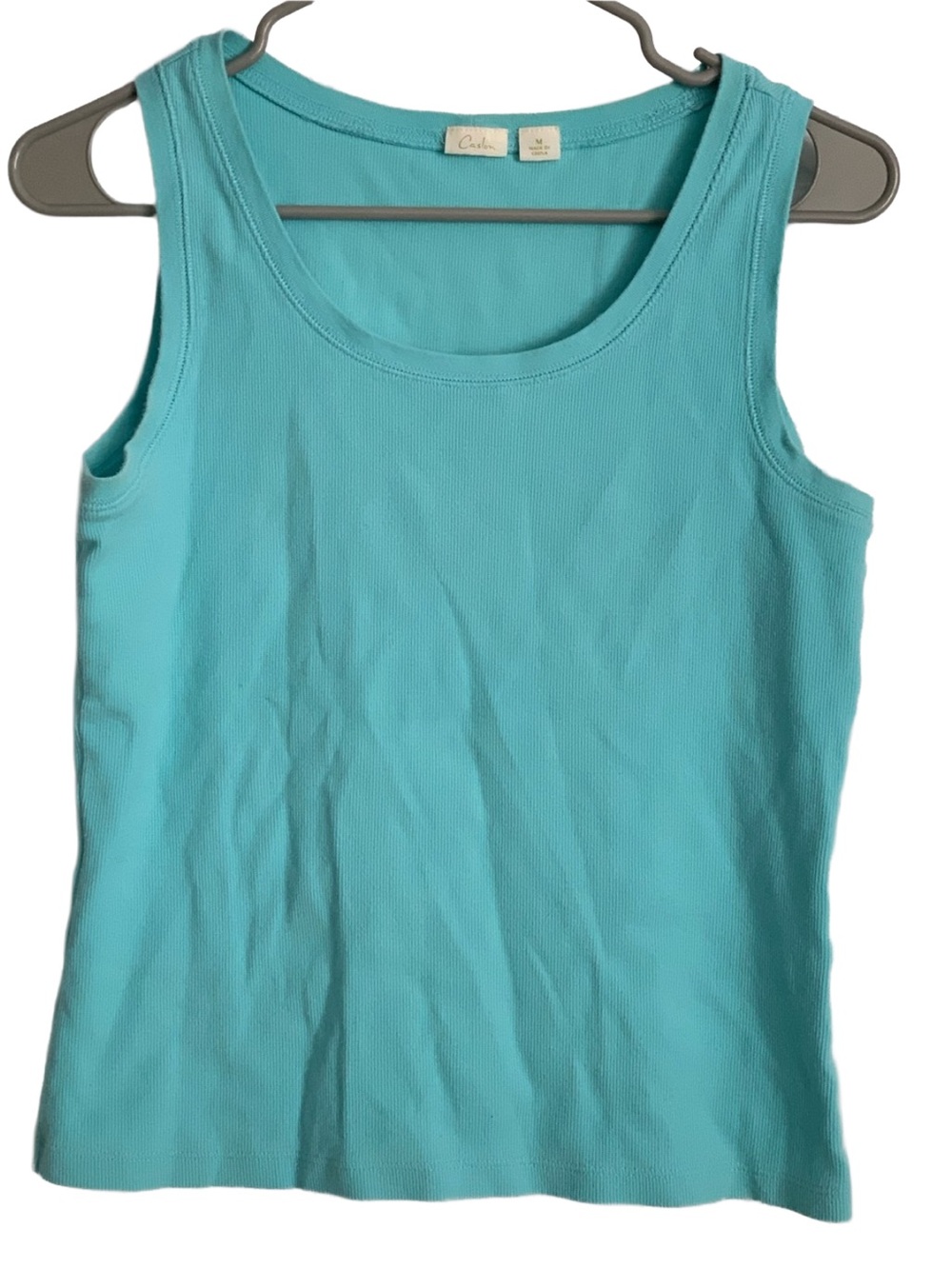 CASLON Women’s Turquoise Blue Sleeveless Ribbed Cotton Spandex Tank Top